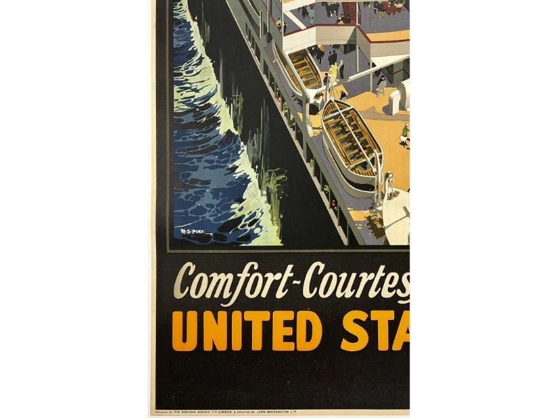 Original Vintage Poster UNITED STATES LINES LEVIATHAN Cruise Ship Travel OL - 4