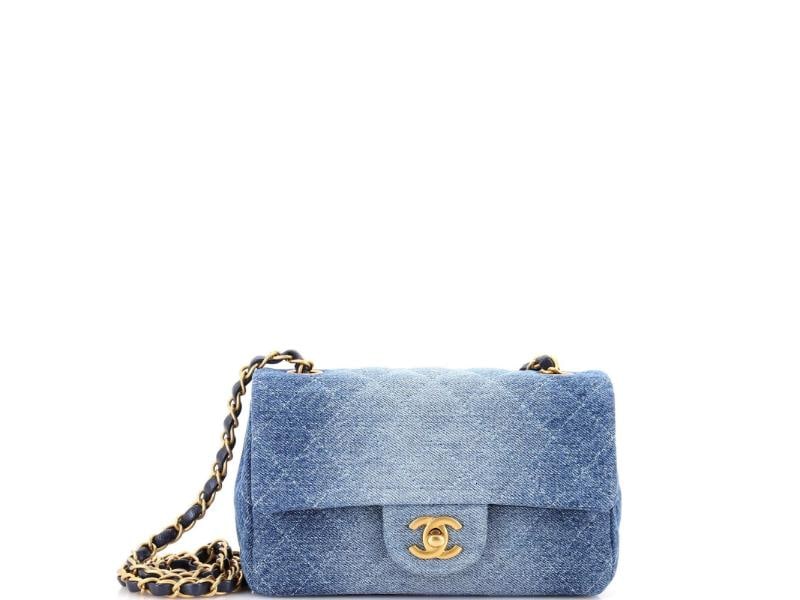 Chanel Classic Single Flap Bag Quilted Ombre Denim Mini: Condition: Pre-owned - Good,Brand: Chanel,Exterior Material: Denim,Style: Cross Body Bags,Exterior Color: Blue,Department: Women,Size: Mini,Accessories: Dust Bag