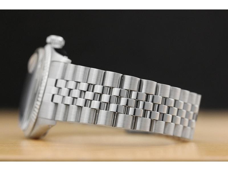 MENS ROLEX DATEJUST 1601 18K WHITE GOLD STAINLESS STEEL BLACK DIAMOND DIAL WATCH - 5