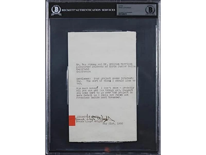 Frank Lloyd Wright Authentic Signed 5.15x8.6 1950 Letter BAS Slabbed - 3