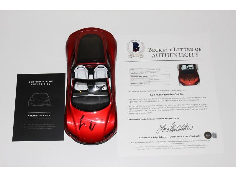 ELON MUSK TESLA SPACEX FOUNDER SIGNED DIE-CAST 1:18 ROADSTER CAR BECKETT COA X: Condition: New: A brand-new, unused, unopened, undamaged item (including handmade items). ,Industry: Science, Inventor,Signed by: Elon Musk,Signed: Yes,Autograph Authentication: