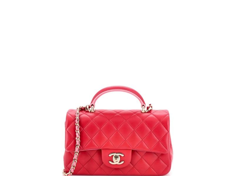 Chanel Classic Single Flap Top Handle Bag Quilted Lambskin Mini: Condition: Pre-owned - Excellent,Brand: Chanel,Exterior Material: Leather,Style: Shoulder Bags,Exterior Color: Pink,Department: Women,Size: Mini,Accessories: Dust Bag