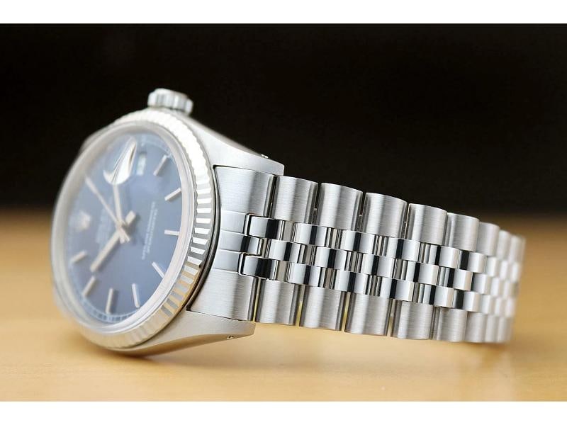 ROLEX MENS DATEJUST 16014 BLUE DIAL 18K WHITE GOLD STAINLESS STEEL WATCH - 4