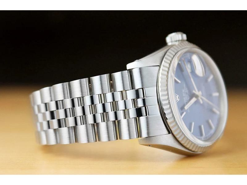 ROLEX MENS DATEJUST 16014 BLUE DIAL 18K WHITE GOLD STAINLESS STEEL WATCH - 6