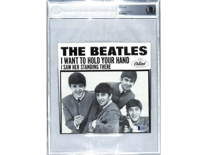 RINGO STARR Signed Beatles "I Want To Hold Your Hand" 7" Album Cover BAS Slabbed (1 of 3)