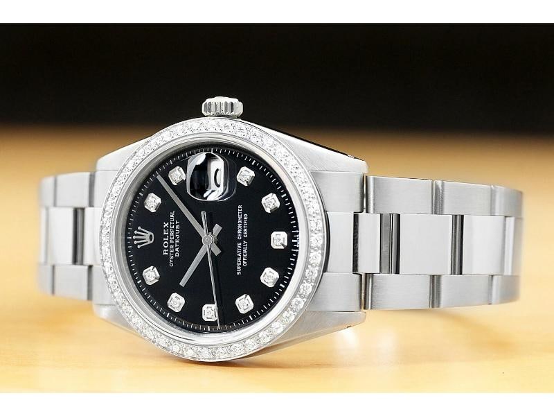 MENS ROLEX DATEJUST 1603 18K WHITE GOLD DIAMOND STAINLESS STEEL OYSTER WATCH - 2