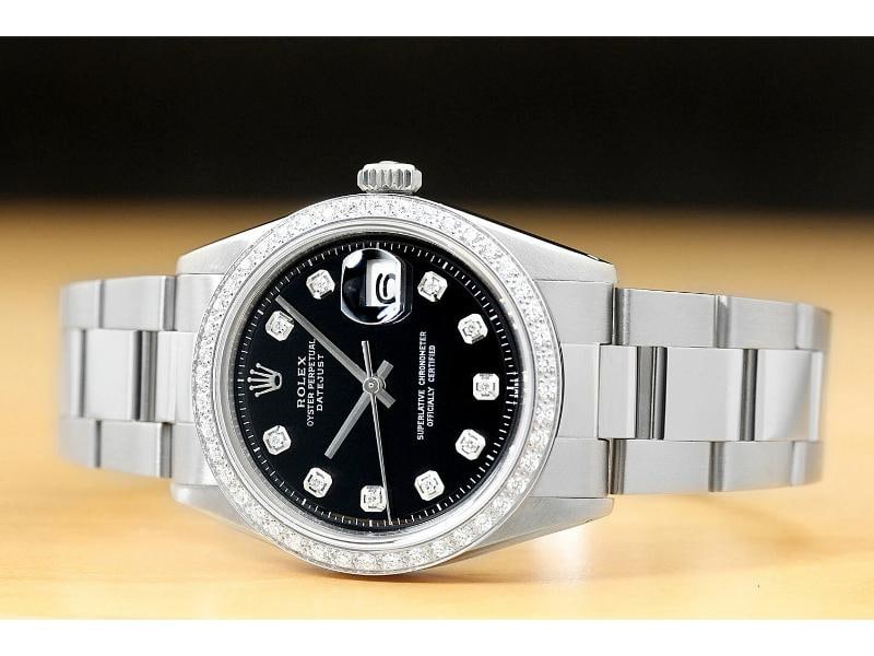 MENS ROLEX DATEJUST 1603 18K WHITE GOLD DIAMOND STAINLESS STEEL OYSTER WATCH - 3