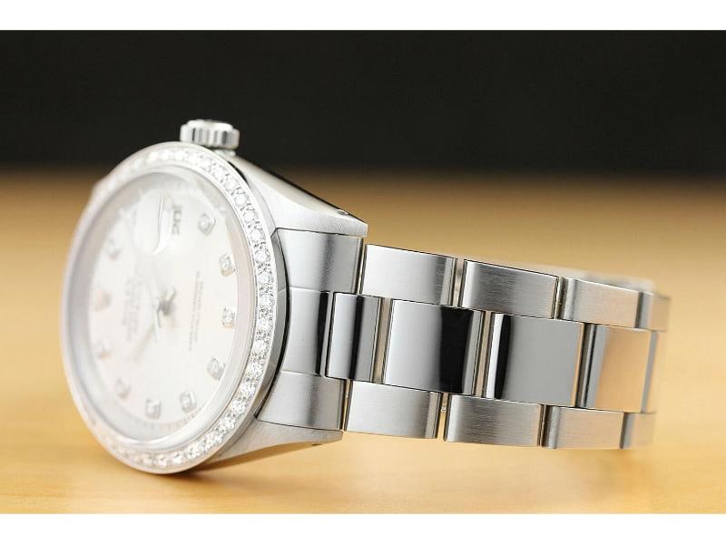 MENS ROLEX DATEJUST SILVER DIAL WATCH + 18K WHITE GOLD DIAMOND BEZEL - 4