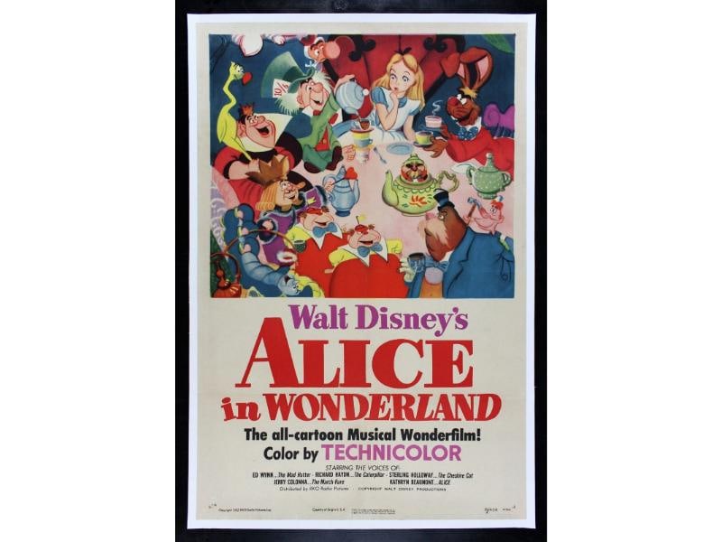 ALICE IN WONDERLAND ORIGINAL DISNEY MOVIE POSTER 1951: This is a genuine 27" x 41" U.S. one sheet ORIGINAL MOVIE POSTER issued by the studio when the film was released and meant for theatrical display. 