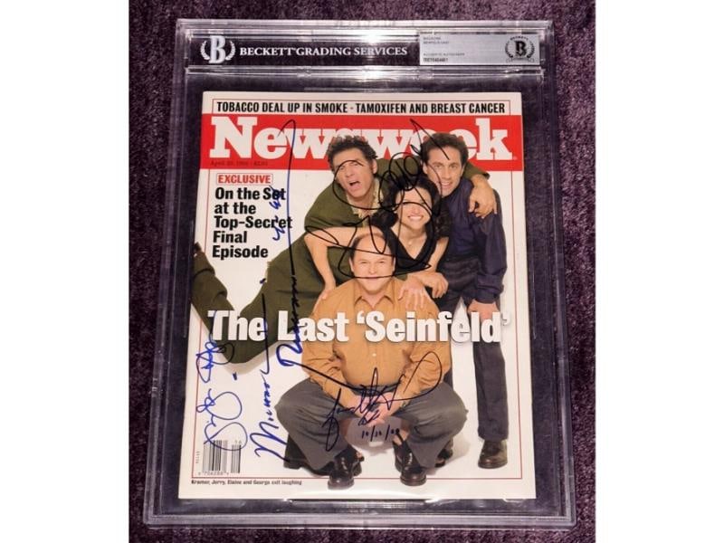 CAST OF SEINFELD Signed NEWSWEEK BAS Beckett Auth & Encapsulated: Industry: Television,Signed by: JERRY SEINFELD,Signed: Yes,Autograph Authentication: Beckett,Object Type: Photo,Original/Reproduction: Original,Show: SEINFELD,Country of Origin: United States 