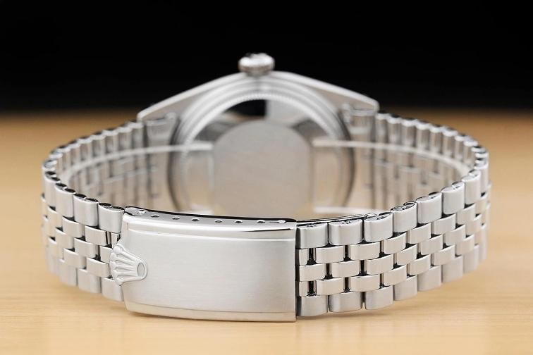 ROLEX DATEJUST 1601 18K WHITE GOLD STEEL GREEN DIAL FOLDED BRACELET WATCH - 6