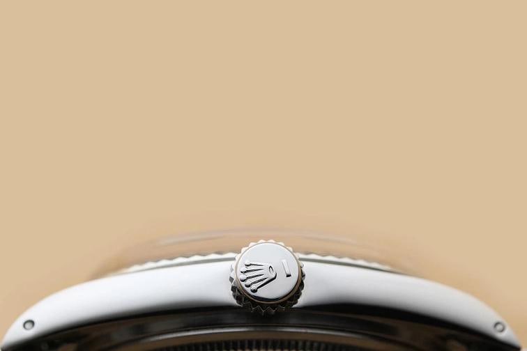 ROLEX DATEJUST 1601 18K WHITE GOLD STEEL GREEN DIAL FOLDED BRACELET WATCH - 9