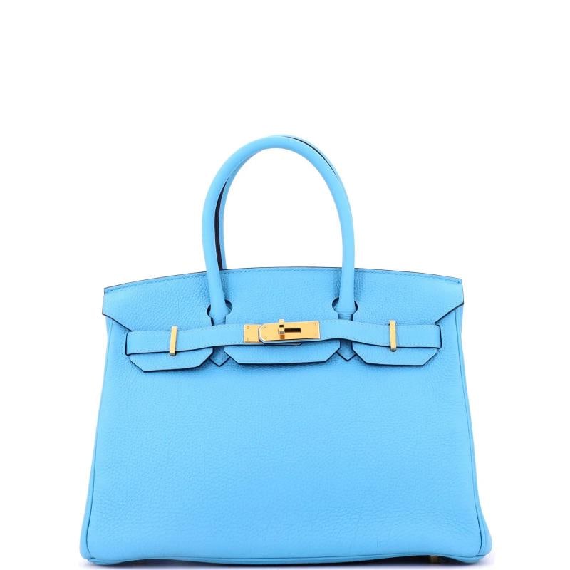 Hermes Birkin Handbag Blue Togo with Gold Hardware 30: Measurements: Handle Drop None", Height 9", Width 11.5", Depth 6", Strap Drop None" . Condition: Pre-owned - Good,Brand: Hermes,Exterior Material: Leather,Style: Totes,Exterior Color: