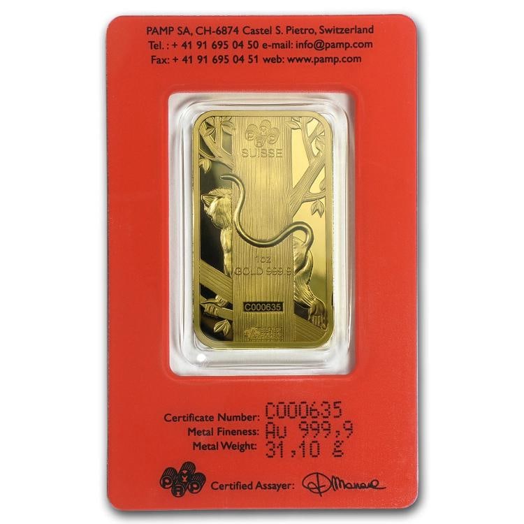 2016 1 oz Gold Bar - PAMP Suisse Year of the Monkey (In Assay) - 2