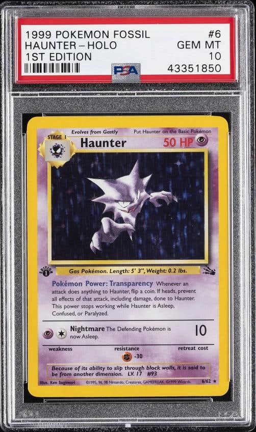 1999 POKEMON FOSSIL 1ST ED #6 HAUNTER-HOLO PSA 10: Condition: Graded - PSA 10: Professionally graded ,Graded: Yes,Set: 1999 POKEMON FOSSIL,Game: PokÃÂ©mon TCG,Character: HAUNTER-HOLO,Card Name: HAUNTER-HOLO,Grade: 10,Professional