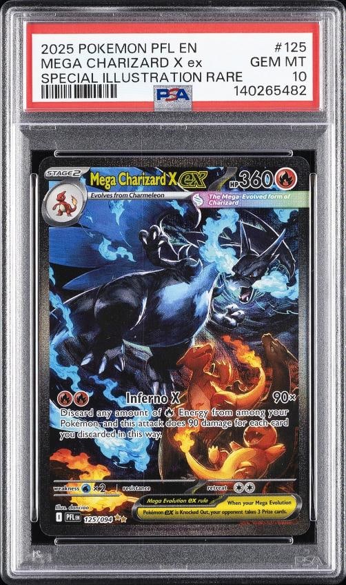 2025 POKEMON PFL EN-PHANTASMAL FLAMES #125 MEGA CHARIZARD X EX PSA 10: Condition: Graded - PSA 10: Professionally graded ,Graded: Yes,Set: 2025 POKEMON PFL EN-PHANTASMAL FLAMES,Game: PokÃÂ©mon TCG,Character: MEGA CHARIZARD X EX,Card Name: MEGA CHARIZARD X