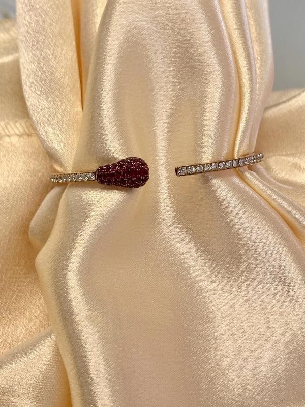Vintage Ruby & Diamond Jacob & Co Match Cuff Bracelet In 18K Rose Gold - 4