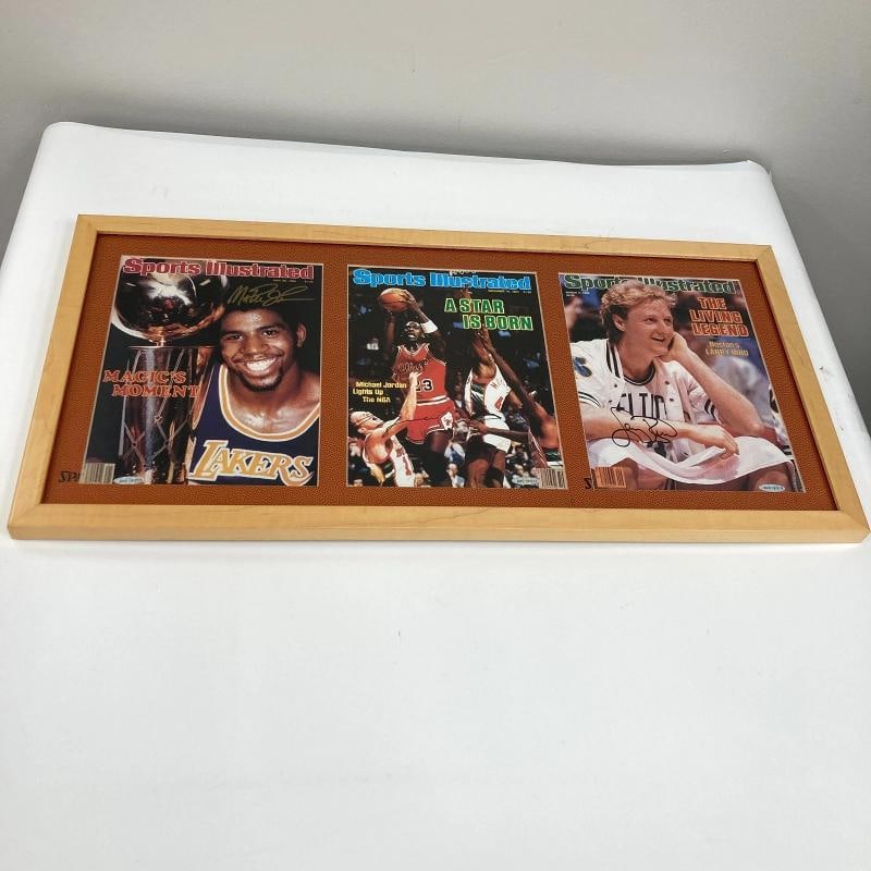 Michael Jordan, Larry Bird & Magic Johnson Signed Sports Illustrated Covers PSA - 3