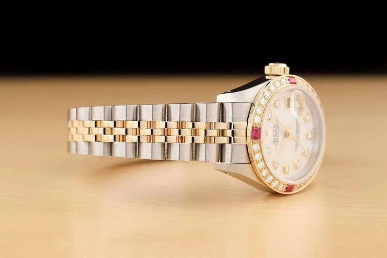 ROLEX LADIES DATEJUST 69173 MOTHER OF PEARL DIAMOND RUBY 18K GOLD STEEL WATCH - 7