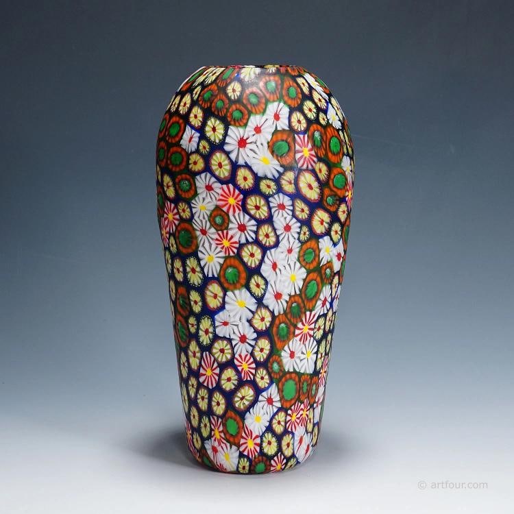 Vase with Redentore and Kiku Murrine Ermanno Toso for Fratelli Toso 1960s: Condition: Used,Brand: ArtGlass,Type: Vase,Country of Origin: Italy A large murrine glass vase designed by Ermanno Toso and manufactured by Vetreria Fratelli Toso, Murano around 1965. Made of clear