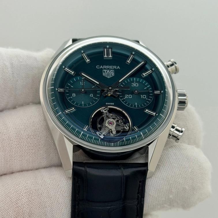 TAG Heuer Carrera Tourbillon CBS5011.FC6566 42mm Teal Green Dial Steel Box Paper - 13
