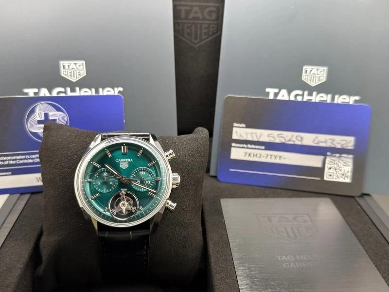 TAG Heuer Carrera Tourbillon CBS5011.FC6566 42mm Teal Green Dial Steel Box Paper - 14
