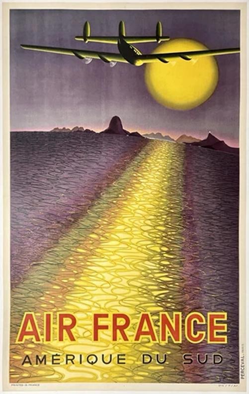 Original Vintage Poster AIR FRANCE AMERIQUE DU SUD Airline Travel Tourism OL: Condition: Used,Country of Origin: France,Type: Poster,Airline: Air France,Modified Item: No Condition: Very Good* (linen backed; poster was folded horizontally and expert restoration has been