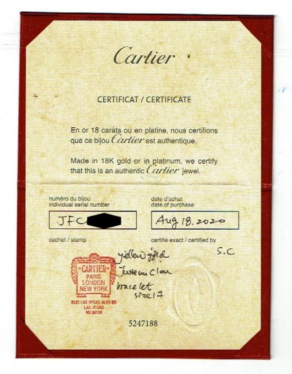 Cartier JUSTE UN CLOU 18K Yellow Gold 3.6 mm Bracelet SZ 17 Coa Boxes Receipt - 5