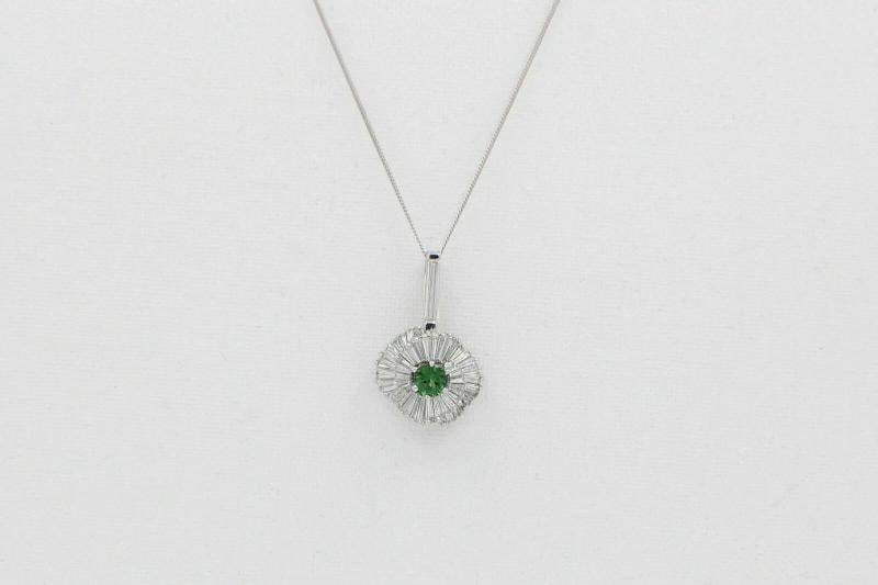 Green Tourmaline & Baguette Diamond Ballerina Pendant in Platinum $20K - 6