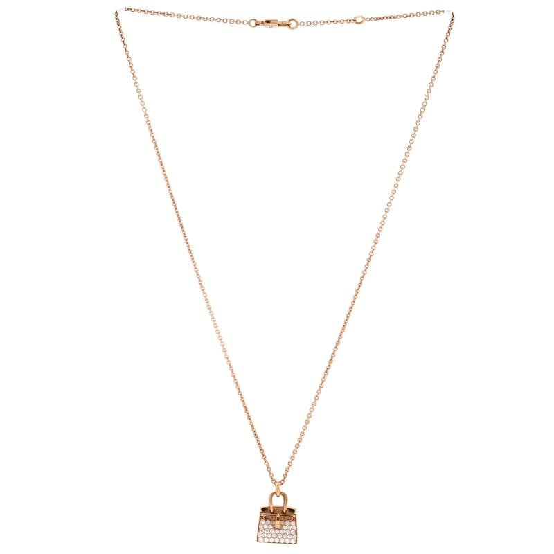 Hermes Birkin Amulette NM Pendant Necklace 18K Rose Gold and Diamonds - 3