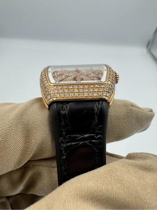 Franck Muller Vanguard All-Diamond Watch w/ Alligator Strap Rose Gold 35mm ref.V - 10