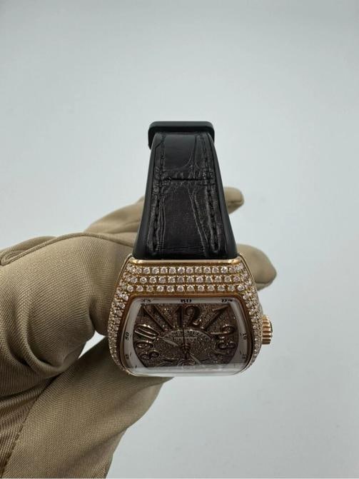 Franck Muller Vanguard All-Diamond Watch w/ Alligator Strap Rose Gold 35mm ref.V - 7