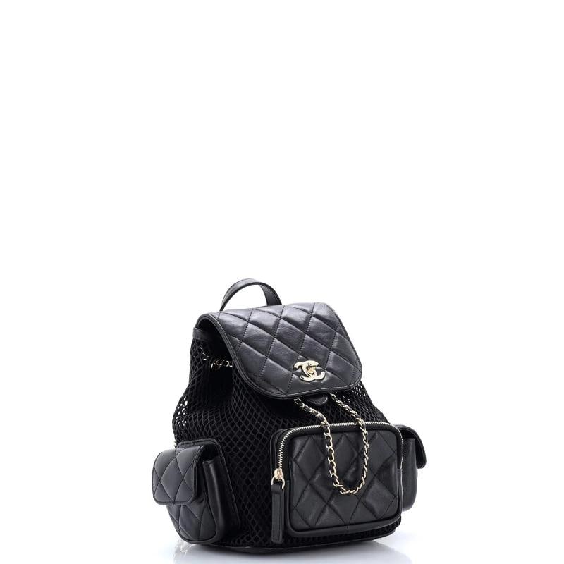 Chanel Multipocket Drawstring Backpack Mesh with Quilted Lambskin Small - 2
