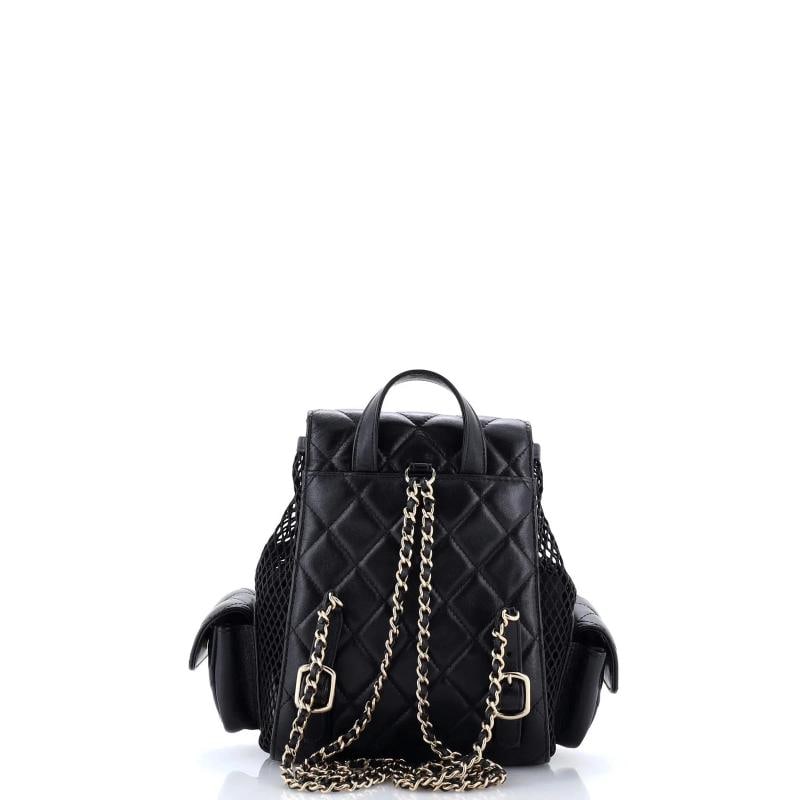 Chanel Multipocket Drawstring Backpack Mesh with Quilted Lambskin Small - 3