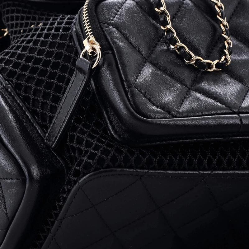 Chanel Multipocket Drawstring Backpack Mesh with Quilted Lambskin Small - 6