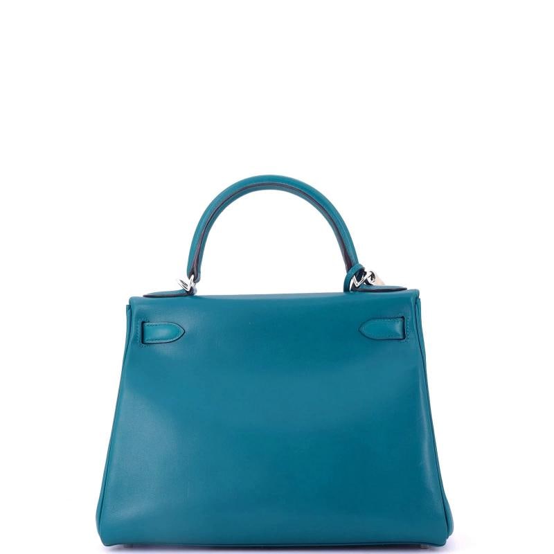 Hermes Kelly Handbag Blue Tadelakt with Palladium Hardware 28 - 3