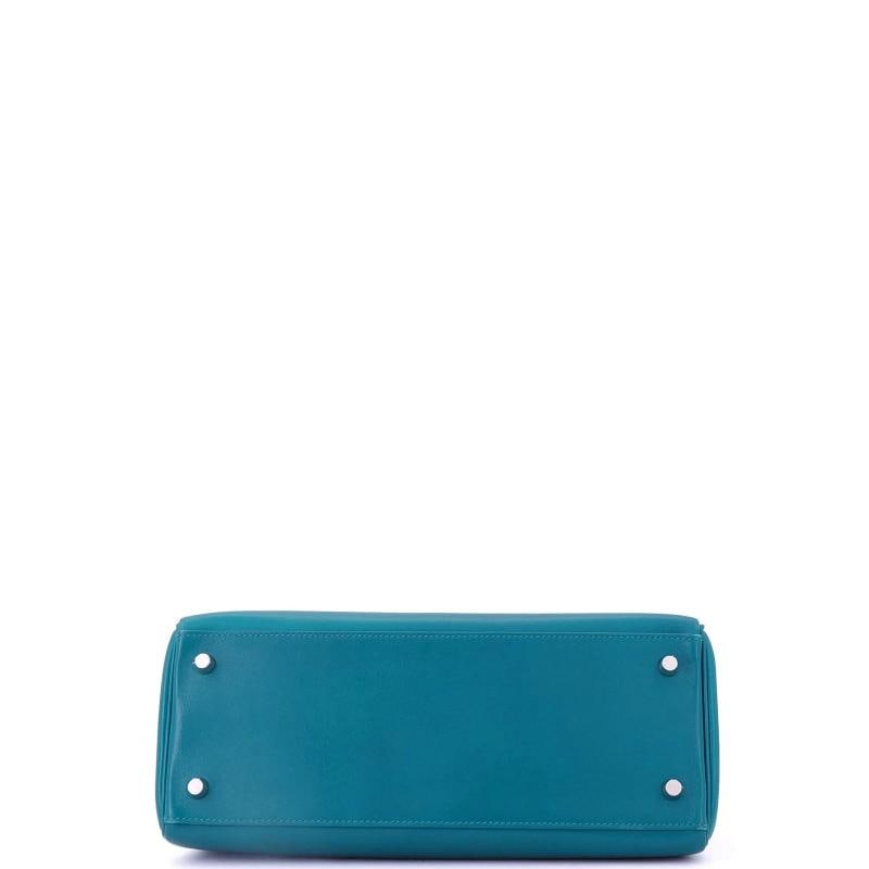 Hermes Kelly Handbag Blue Tadelakt with Palladium Hardware 28 - 4