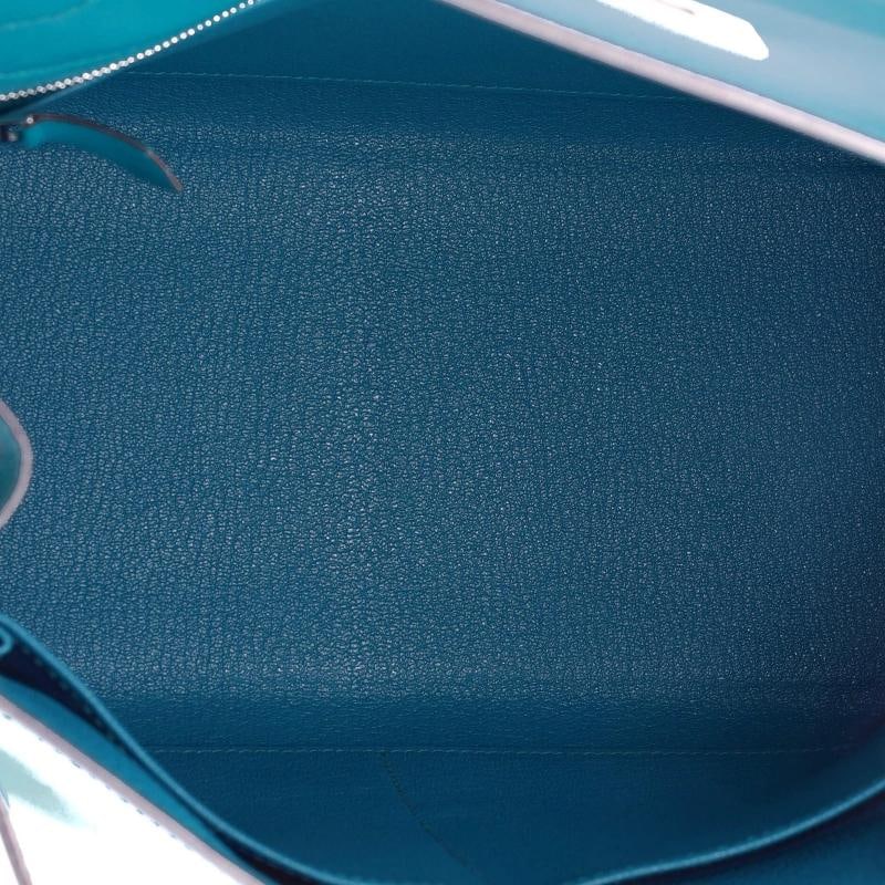 Hermes Kelly Handbag Blue Tadelakt with Palladium Hardware 28 - 5