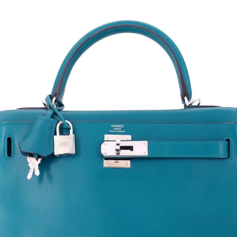 Hermes Kelly Handbag Blue Tadelakt with Palladium Hardware 28 - 6