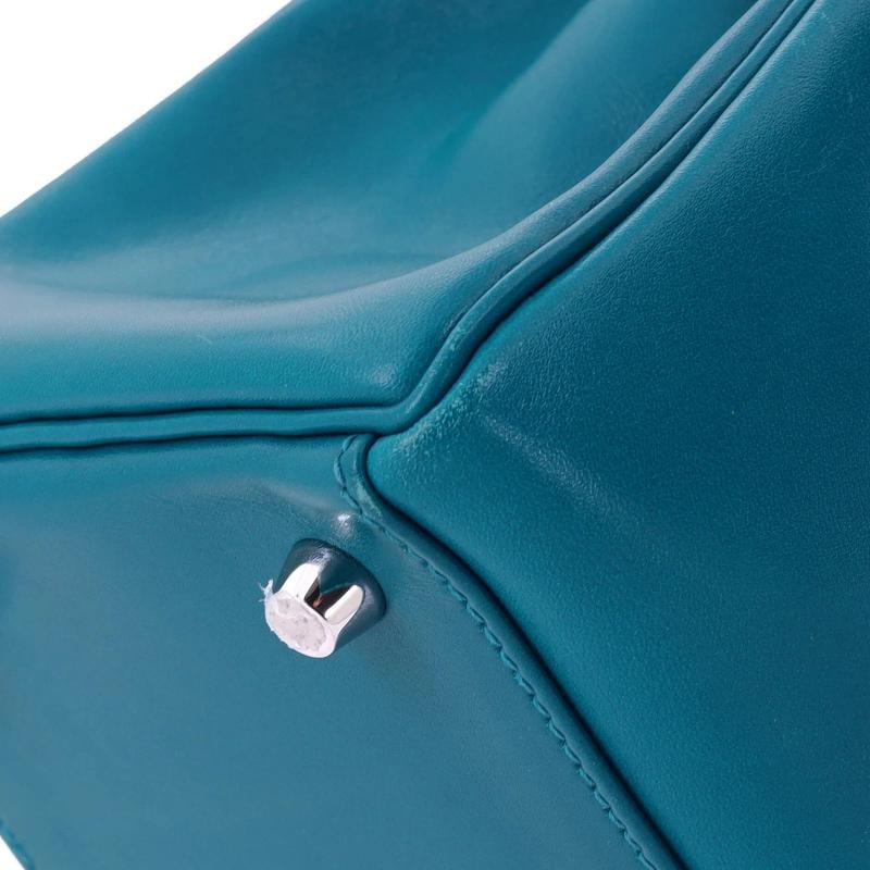 Hermes Kelly Handbag Blue Tadelakt with Palladium Hardware 28 - 7