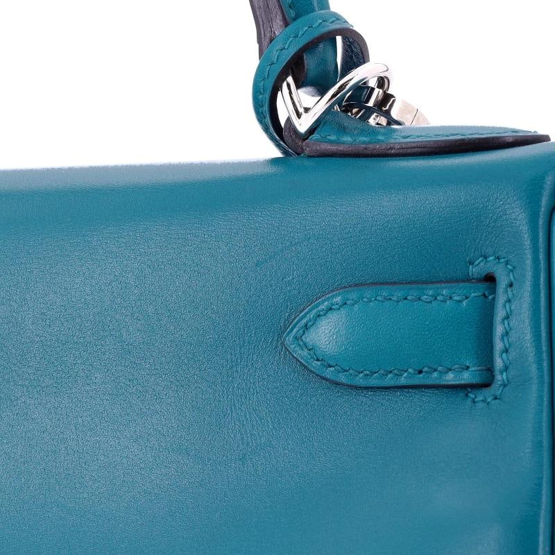 Hermes Kelly Handbag Blue Tadelakt with Palladium Hardware 28 - 8