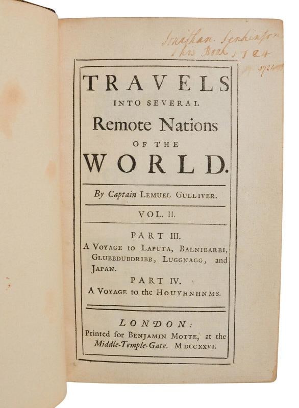 Gulliver's Travels Travels ~ by JONATHAN SWIFT ~ First Edition ~ 3rd Print 1726 - 9