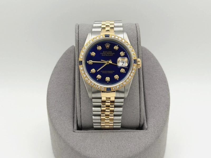 Rolex Datejust 16013 36mm Blue Diamond Dial Diamond Sapphire Bezel 18k Gold - 12