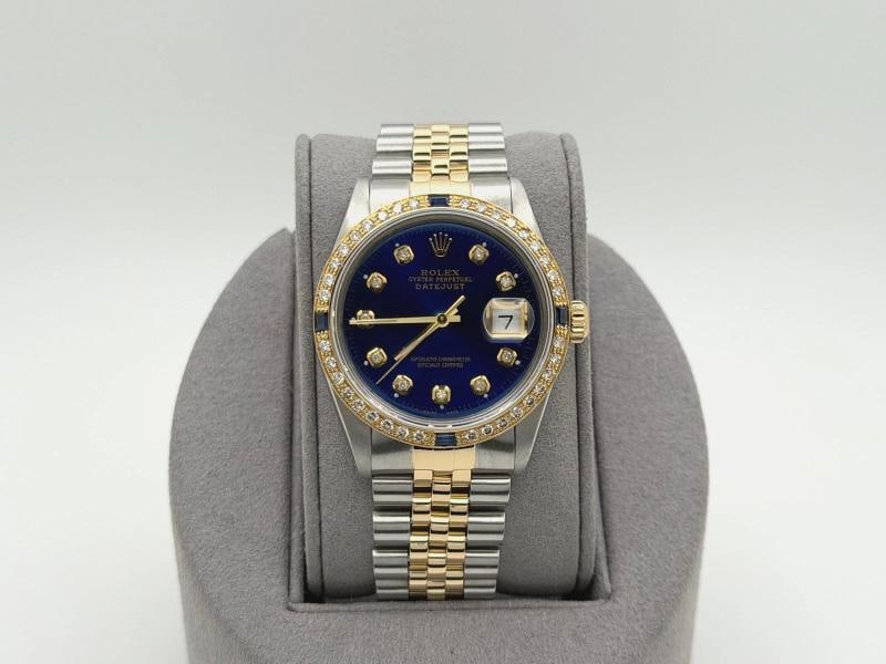 Rolex Datejust 16013 36mm Blue Diamond Dial Diamond Sapphire Bezel 18k Gold - 2