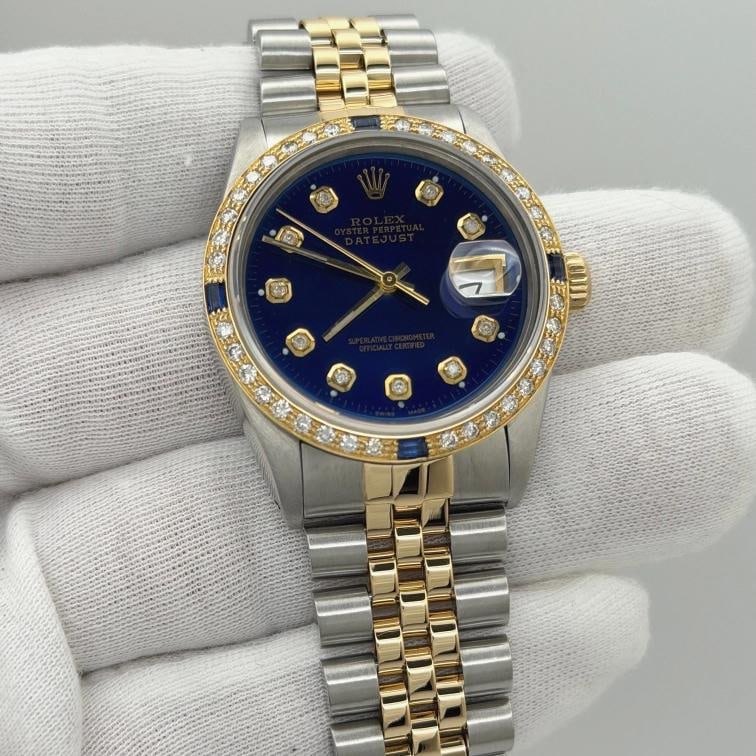 Rolex Datejust 16013 36mm Blue Diamond Dial Diamond Sapphire Bezel 18k Gold - 4