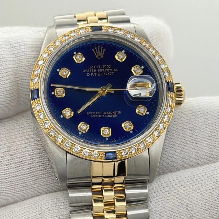 Rolex Datejust 16013 36mm Blue Diamond Dial Diamond Sapphire Bezel 18k Gold - 5
