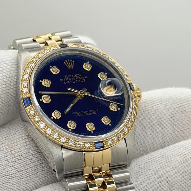 Rolex Datejust 16013 36mm Blue Diamond Dial Diamond Sapphire Bezel 18k Gold - 6