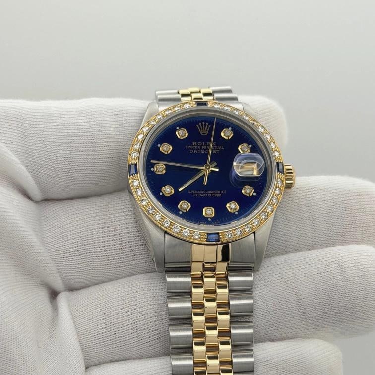 Rolex Datejust 16013 36mm Blue Diamond Dial Diamond Sapphire Bezel 18k Gold - 7