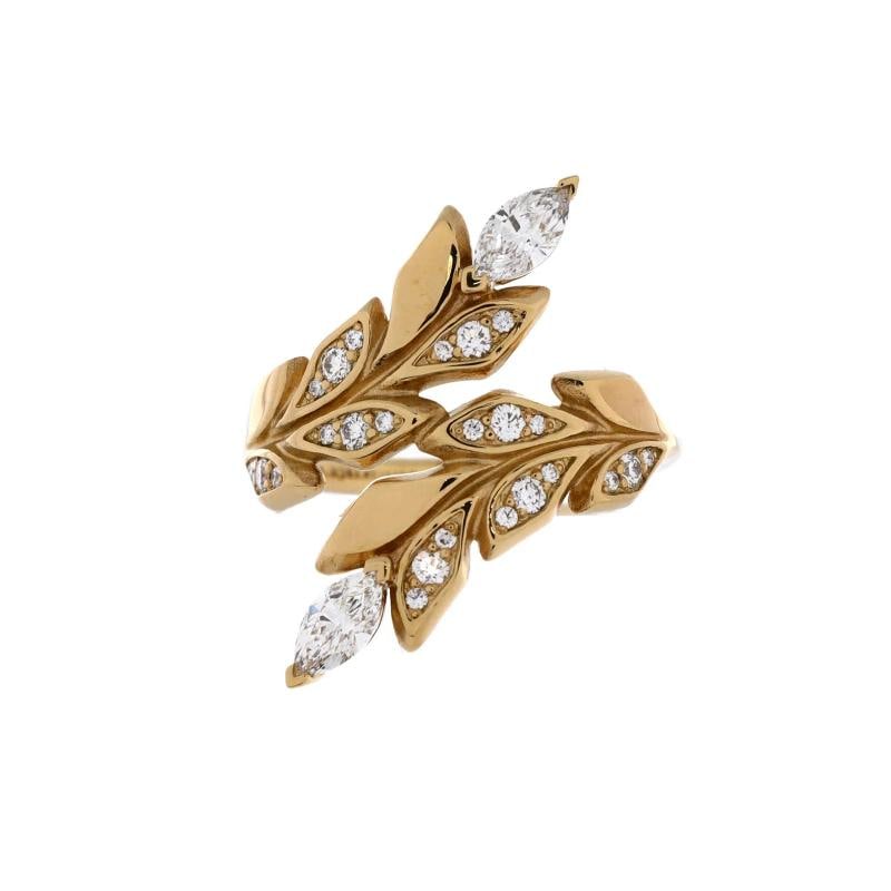 Tiffany & Co. Victoria Vine Bypass Ring 18K Yellow Gold with Diamonds: Measurements: Size: 5, Width: 1.80 mm . Condition: Pre-owned - Good,Brand: Tiffany & Co.,Main Stone: Unknown,Metal: 18K Yellow Gold,Metal Purity: 18K,Ring Size: 5,Type: Ring,Color: Yellow Gold,Style: