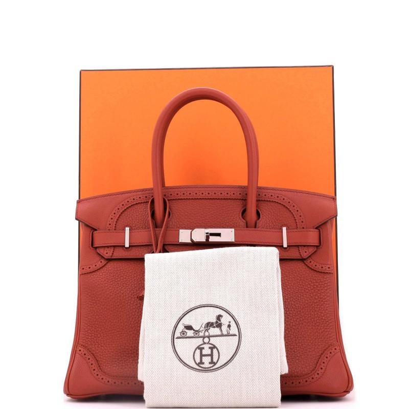 Hermes Birkin Ghillies Bag Orange Clemence and Evercolor with Palladium Hardware - 2
